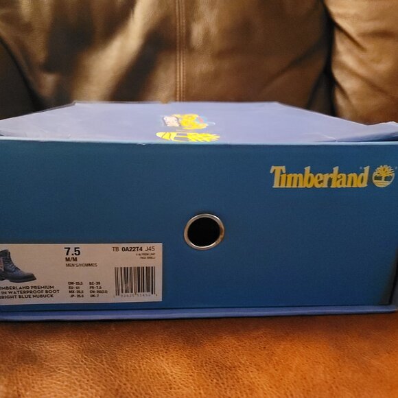 Timberland Premium 6 Waterproof Bright Blue Nubuck SpongeBob Boots US men SZ 7.5 - Picture 3 of 16